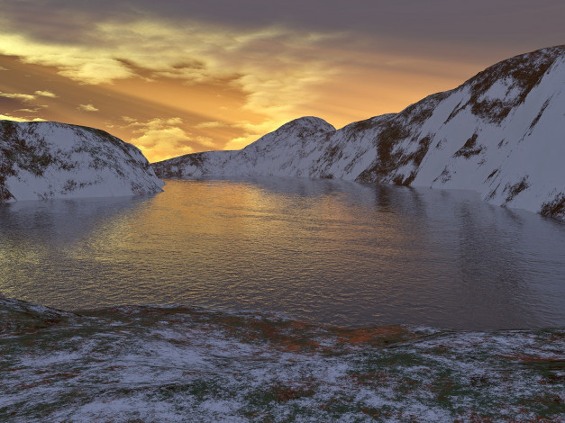 Обои картинки фото 3д, графика, nature, landscape, природа, вода, горы