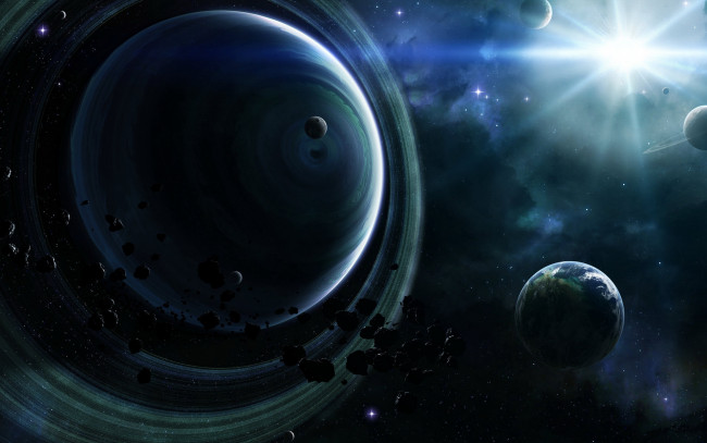 Обои картинки фото космос, арт, безконечность, планета, свечения