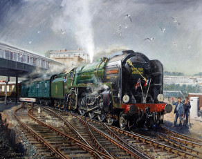 Картинка рисованные terence cuneo прибытие поезда в дувр железная дорога