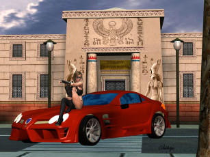 Картинка 3д графика people люди автомобиль девушка