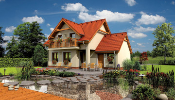 Картинка 3д графика architecture архитектура сад дом цветы водоем