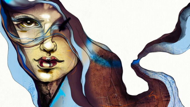 Обои картинки фото лик, рисованные, люди, девушка, лицо, накидка