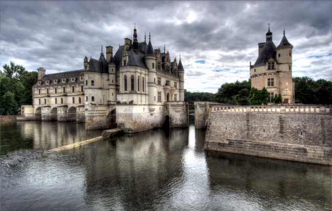 Обои картинки фото замок, шенонсо, города, замки, луары, франция, река, башни