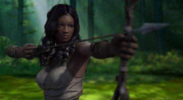 Картинка 3д+графика amazon+ амазонки лук лес девушка