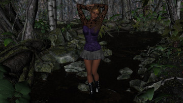 обоя 3д графика, fantasy , фантазия, лес, девушка, взгляд