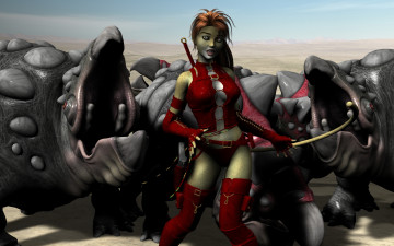 Картинка 3д+графика fantasy+ фантазия девушка кошка существа