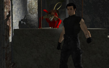 обоя 3д графика, fantasy , фантазия, девушка, кошка, окно, мужчина