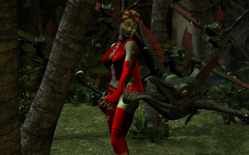 Картинка 3д+графика fantasy+ фантазия лес девушка кошка дракон