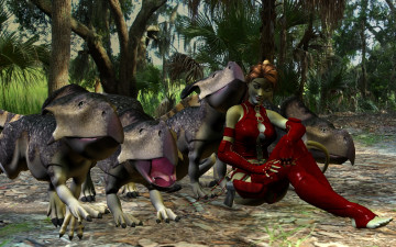 Картинка 3д+графика fantasy+ фантазия лес звери девушка кошка