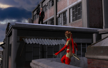 Картинка 3д+графика fantasy+ фантазия мужчина дом девушка кошка