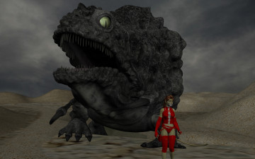 Картинка 3д+графика fantasy+ фантазия песок девушка кошка ящер