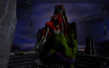 Картинка 3д+графика fantasy+ фантазия существо ночь девушка кошка