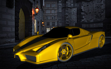 Картинка автомобили 3д город ночь дома желтый