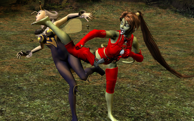 Обои картинки фото 3д графика, fantasy , фантазия, драка, девушка, кошка