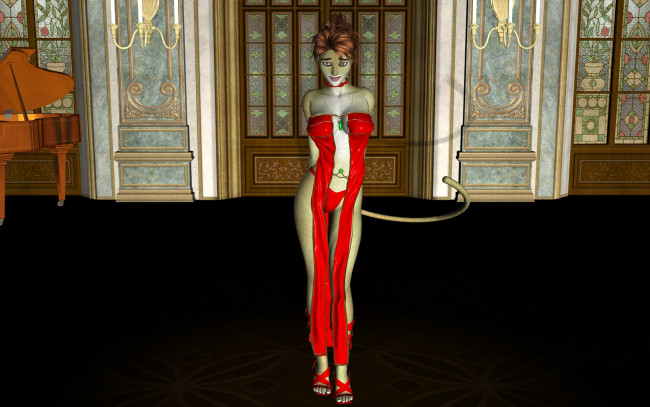 Обои картинки фото 3д графика, fantasy , фантазия, комната, девушка, кошка