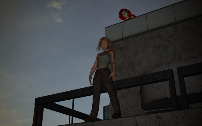 Обои картинки фото 3д графика, fantasy , фантазия, ночь, девушка, балкон, кошка