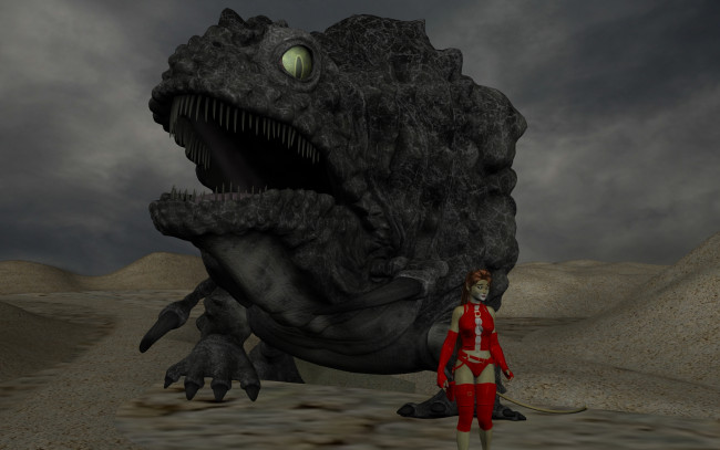 Обои картинки фото 3д графика, fantasy , фантазия, песок, девушка, кошка, ящер