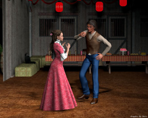 Картинка 3д+графика люди+ people столы мужчина фон взгляд девушка