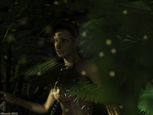 Картинка 3д+графика эльфы+ elves взгляд эльфийка фон лес