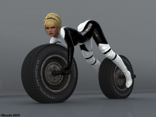 Картинка 3д+графика юмор+ humor колеса фон взгляд девушка