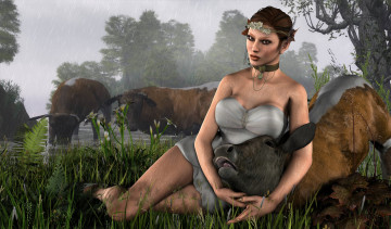 Картинка 3д+графика эльфы+ elves фон взгляд эльфийка буйволы