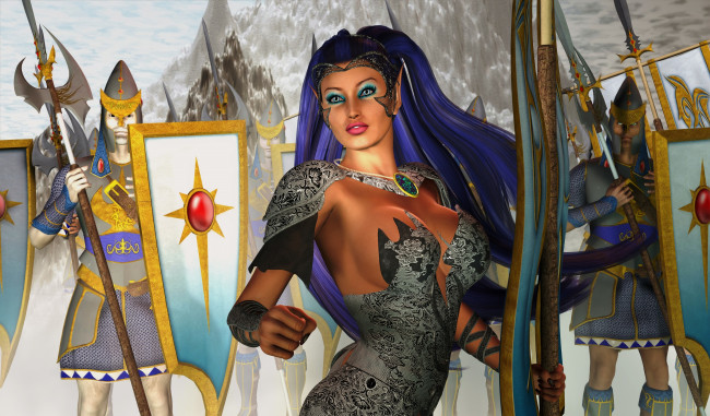 Обои картинки фото 3д графика, эльфы , elves, воины, эльфийка, оружие, фон, взгляд