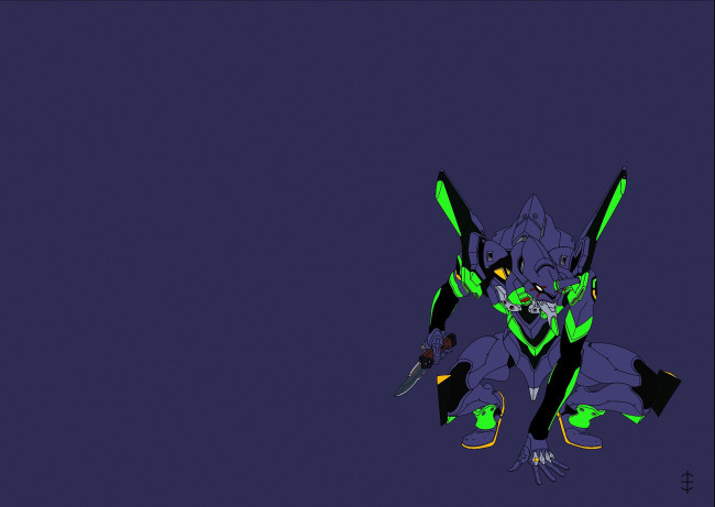 Обои картинки фото аниме, evangelion, робот, eva02, оружие, нож, меха