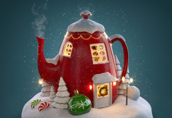 Картинка праздничные 3д+графика+ новый+год чайник