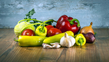Картинка еда овощи помидоры чеснок кольраби лук перец