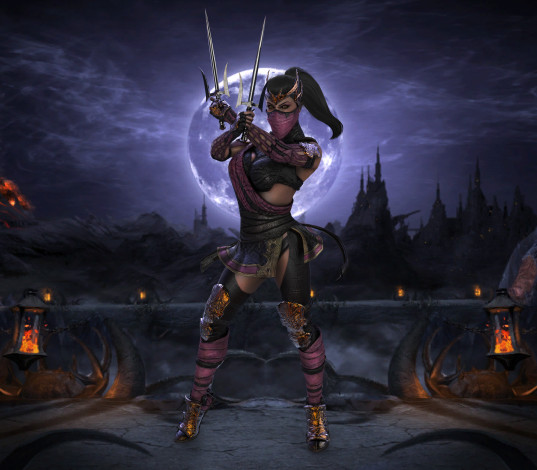 Обои картинки фото видео игры, mortal kombat, девушка, маска, фон, униформа, взгляд