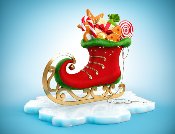 Обои картинки фото праздничные, 3д графика , новый год, башмак