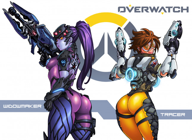 Обои картинки фото видео игры, overwatch, фон, взгляд, униформа, оружие, девушки