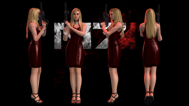 Обои картинки фото видео игры, mass effect - occitania,  dae hyun and cassius, оружие, платье, взгляд, фон, девушка