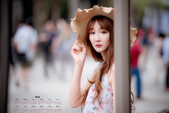 Картинка календари девушки 2018 взгляд лицо шляпа азиатка