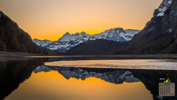 Картинка календари природа 2018 водоем гора снег