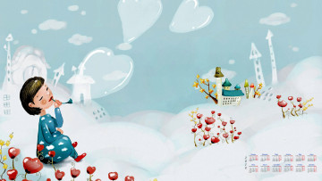 Картинка календари рисованные +векторная+графика 2018 девочка цветы