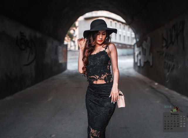 Обои картинки фото календари, девушки, 2018, девушка, шляпа