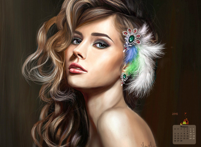 Обои картинки фото календари, рисованные,  векторная графика, 2018, девушка, взгляд, лицо, украшение, макияж
