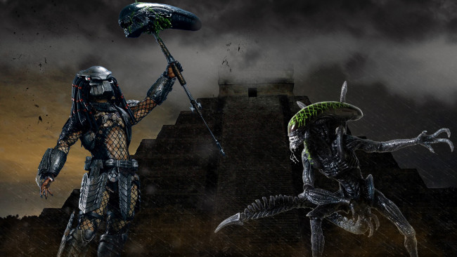 Обои картинки фото кино фильмы, alien vs,  predator, пирамида, фон, существа