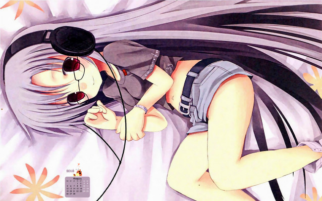 Обои картинки фото календари, аниме, 2018, девушка, лицо, взгляд, очки, наушники