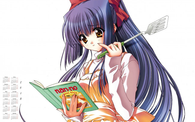 Обои картинки фото календари, аниме, 2018, девушка, лицо, взгляд, книга