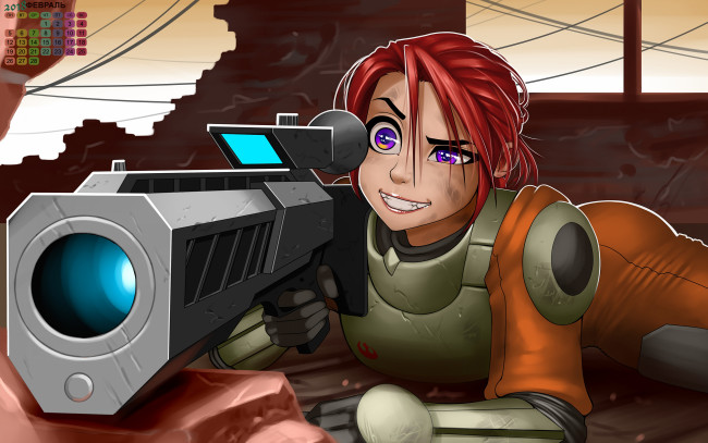 Обои картинки фото календари, аниме, 2018, девушка, взгляд, пистолет