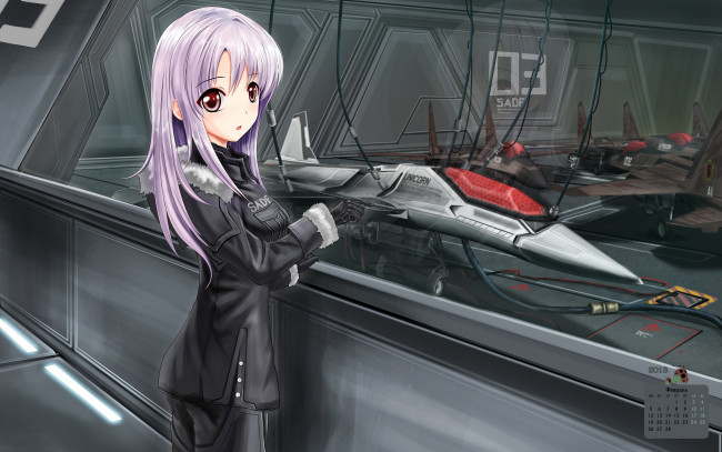 Обои картинки фото календари, аниме, 2018, девушка, взгляд, самолет