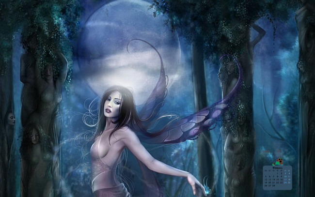 Обои картинки фото календари, фэнтези, взгляд, крылья, 2018, девушка