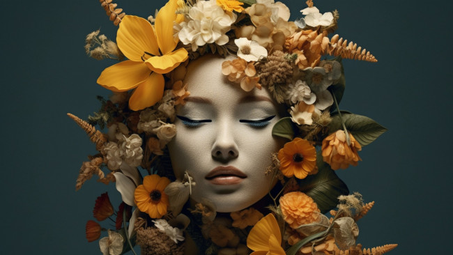 Обои картинки фото 3д графика, портрет , portraits, девушка, цветы, макияж, грим, ии-арт, нейросеть