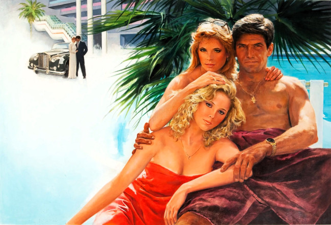 Обои картинки фото рисованное, norm eastman, мужчина, женщины, бассейн, особняк, машина