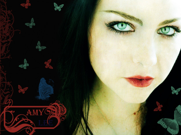 Обои картинки фото evanescence, музыка, amy, lee, певица, солистка, готика, бабочки, орнамент