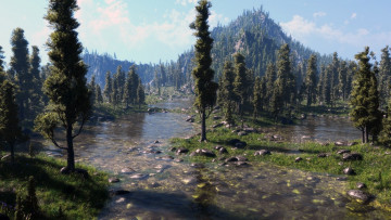 Картинка 3д графика nature landscape природа камни вода деревья