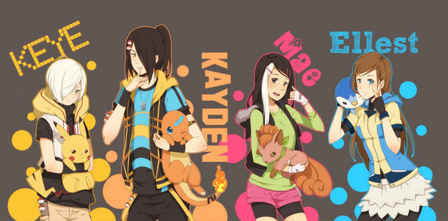 Обои картинки фото аниме, pokemon, piplup, pikachu, vulpix, charmander