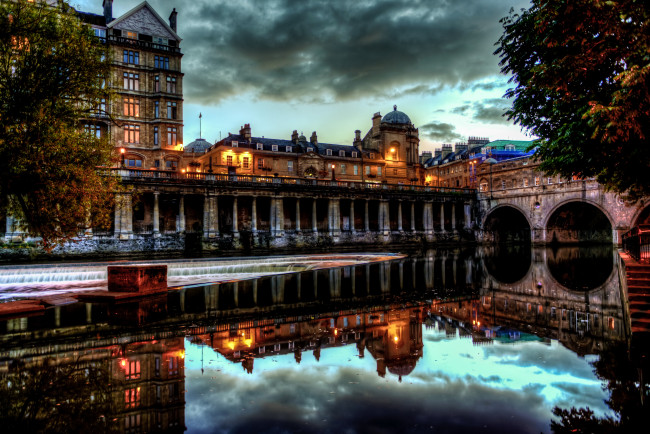 Обои картинки фото pulteney, bridge, bath, england, города, мосты, дома, река, мост